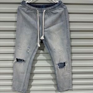 easel Light Blue Slim Distressed Drawstring Jeans